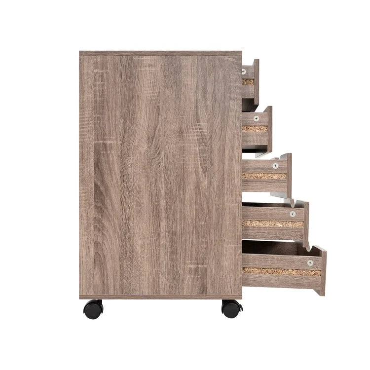 5 Drawers Chest, Wood Storage Dresser with Wheels, Craft Storage Organizer and Storage Drawer Office Drawer Unit