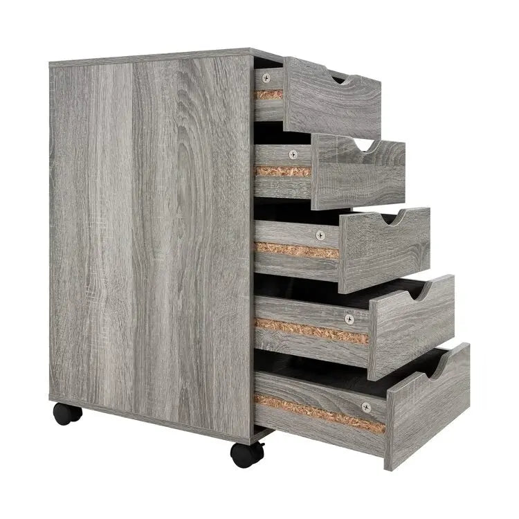 5 Drawers Chest, Wood Storage Dresser with Wheels, Craft Storage Organizer and Storage Drawer Office Drawer Unit