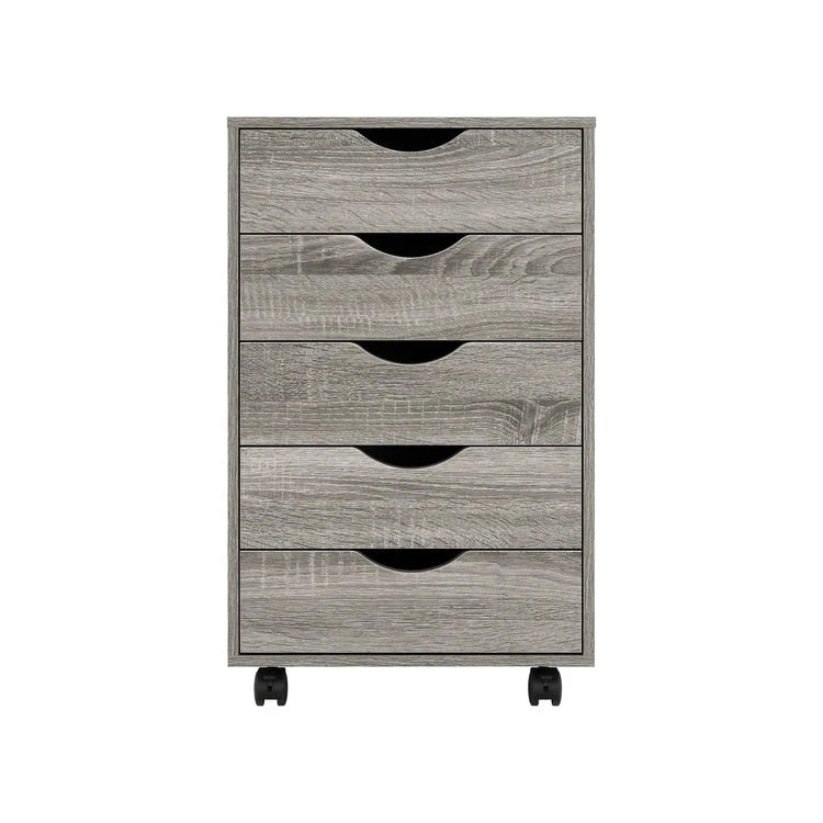 5 Drawers Chest, Wood Storage Dresser with Wheels, Craft Storage Organizer and Storage Drawer Office Drawer Unit