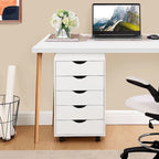 5 Drawers Chest, Wood Storage Dresser with Wheels, Craft Storage Organizer and Storage Drawer Office Drawer Unit
