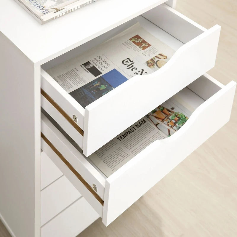 5 Drawers Chest, Wood Storage Dresser with Wheels, Craft Storage Organizer and Storage Drawer Office Drawer Unit