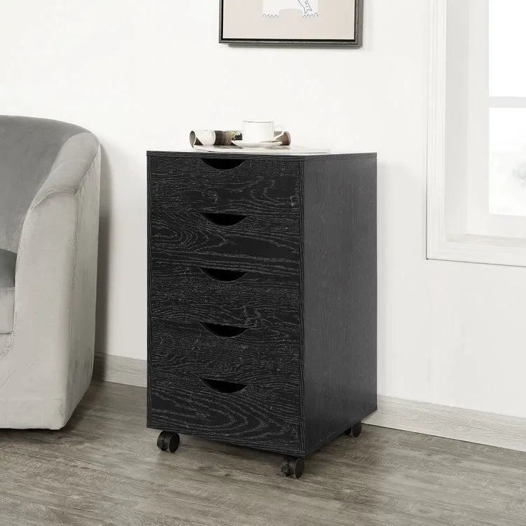 5 Drawers Chest, Wood Storage Dresser with Wheels, Craft Storage Organizer and Storage Drawer Office Drawer Unit