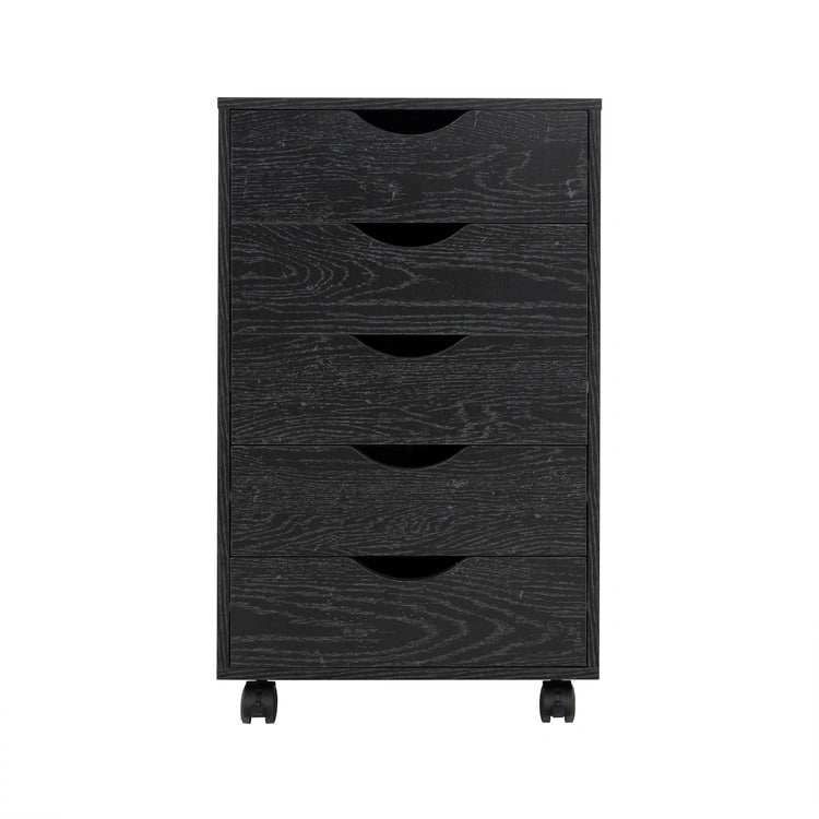 5 Drawers Chest, Wood Storage Dresser with Wheels, Craft Storage Organizer and Storage Drawer Office Drawer Unit