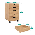 5 Drawers Chest, Wood Storage Dresser with Wheels, Craft Storage Organizer and Storage Drawer Office Drawer Unit