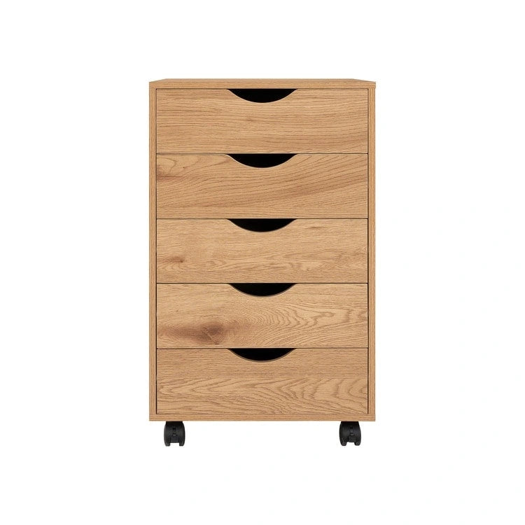 5 Drawers Chest, Wood Storage Dresser with Wheels, Craft Storage Organizer and Storage Drawer Office Drawer Unit