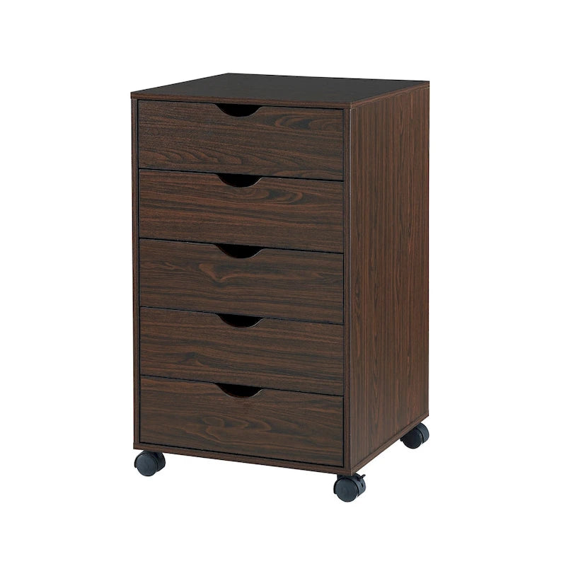 5 Drawers Chest, Wood Storage Dresser with Wheels, Craft Storage Organizer and Storage Drawer Office Drawer Unit