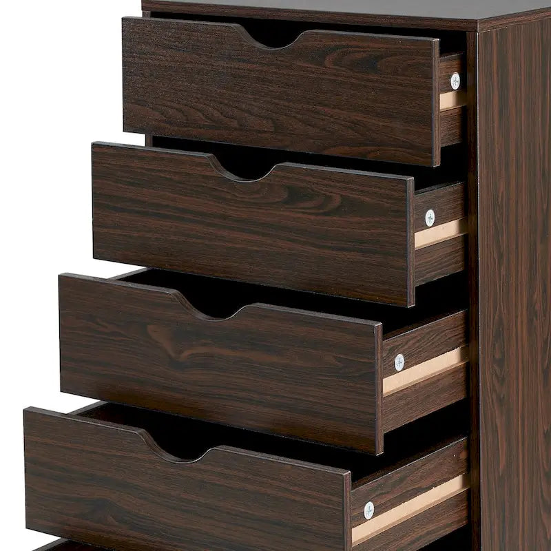 5 Drawers Chest, Wood Storage Dresser with Wheels, Craft Storage Organizer and Storage Drawer Office Drawer Unit