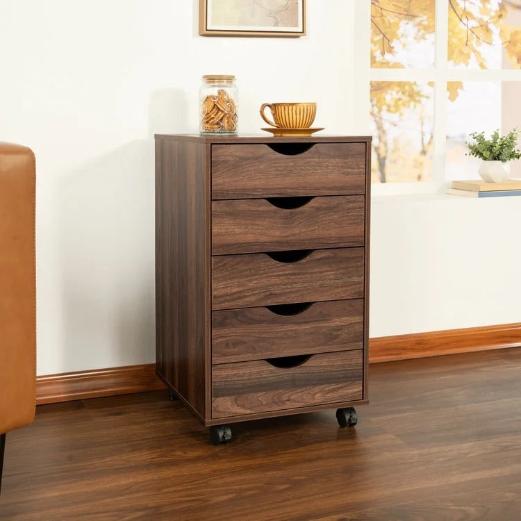 5 Drawers Chest, Wood Storage Dresser with Wheels, Craft Storage Organizer and Storage Drawer Office Drawer Unit