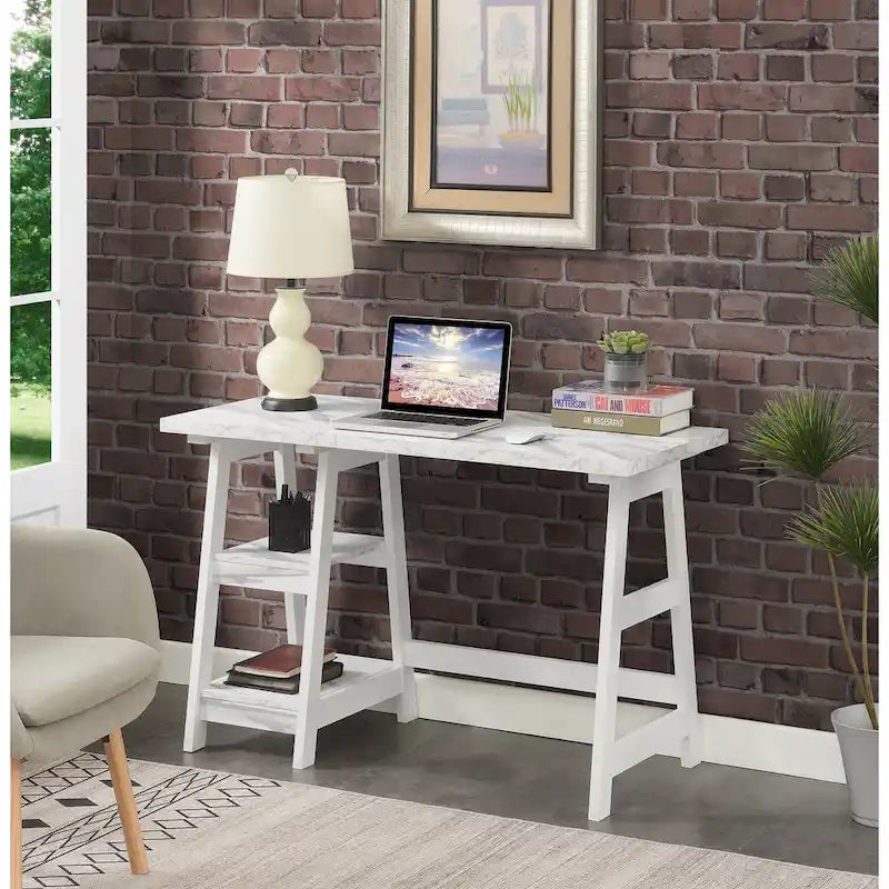 Convenience Concepts Designs2Go Trestle Desk with Shelves