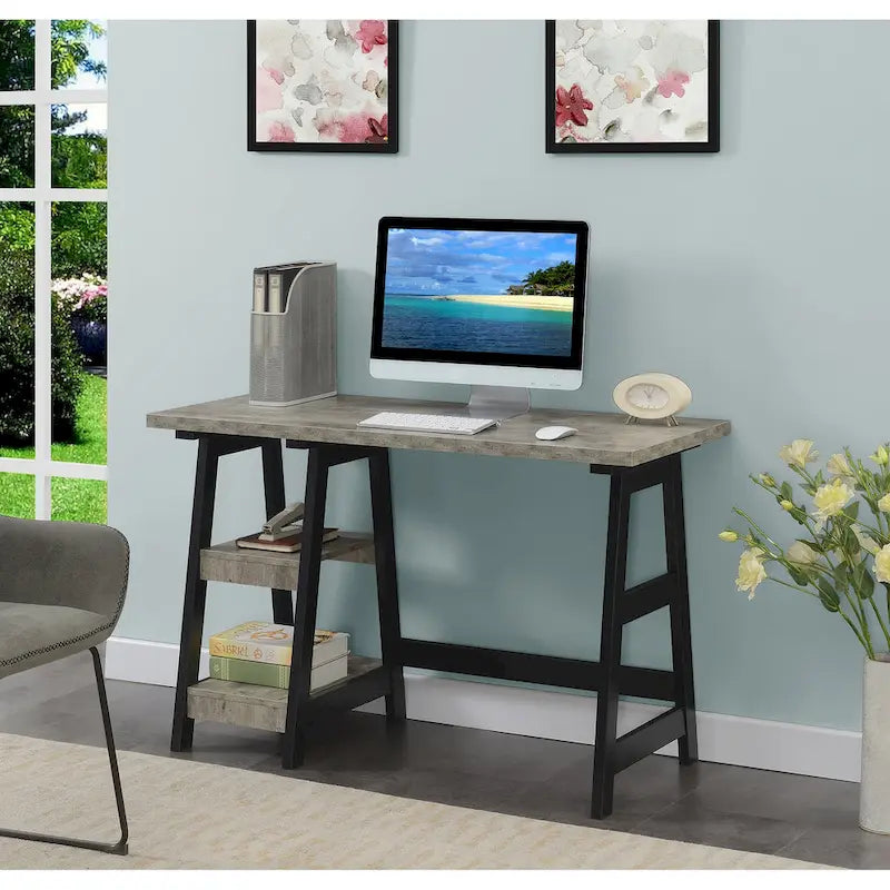 Convenience Concepts Designs2Go Trestle Desk with Shelves
