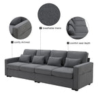 104 4-Seater Modern Linen Fabric Sofa with Armrest Pockets and 4 Pillows