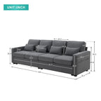 104 4-Seater Modern Linen Fabric Sofa with Armrest Pockets and 4 Pillows