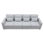 104 4-Seater Modern Linen Fabric Sofa with Armrest Pockets and 4 Pillows