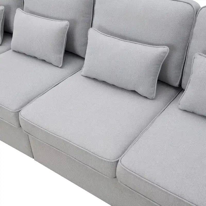 104 4-Seater Modern Linen Fabric Sofa with Armrest Pockets and 4 Pillows