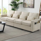 104 4-Seater Modern Linen Fabric Sofa with Armrest Pockets and 4 Pillows