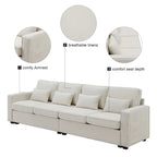 104 4-Seater Modern Linen Fabric Sofa with Armrest Pockets and 4 Pillows