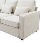 104 4-Seater Modern Linen Fabric Sofa with Armrest Pockets and 4 Pillows