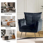 1ida Modern Velvet Tufted Accent Armchair with Gold Metal Legs Set of 2 by HULALA HOME