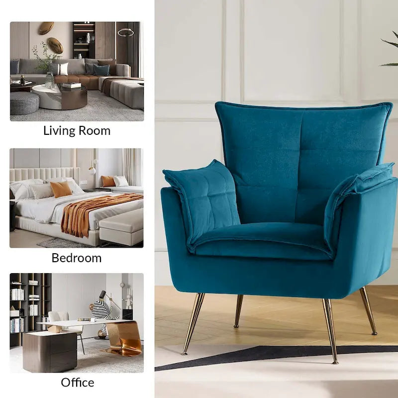 1ida Modern Velvet Tufted Accent Armchair with Gold Metal Legs Set of 2 by HULALA HOME