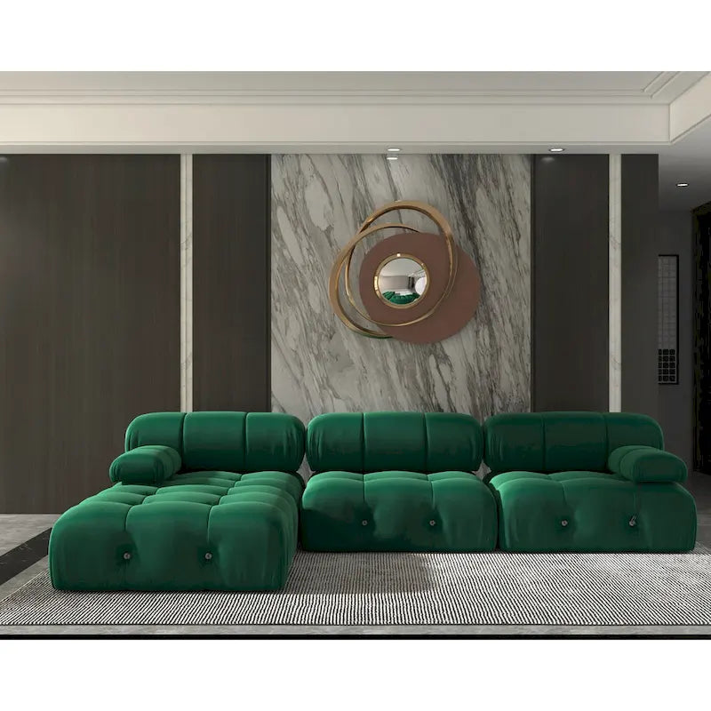 Canapé sectionnel réversible modulable en velours, Vert