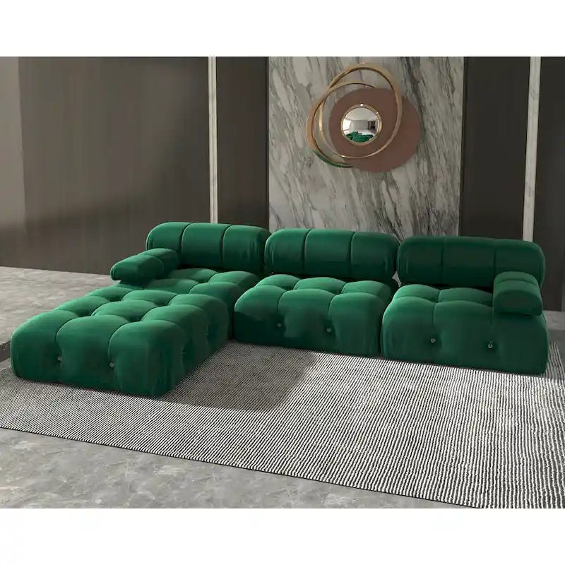 Canapé sectionnel réversible modulable en velours, Vert
