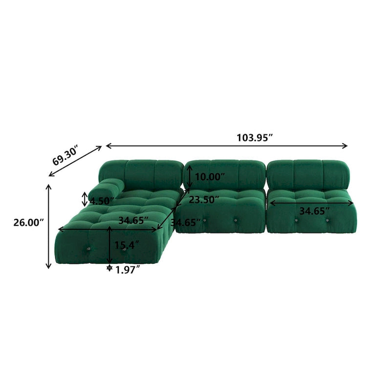 Canapé sectionnel réversible modulable en velours, Vert