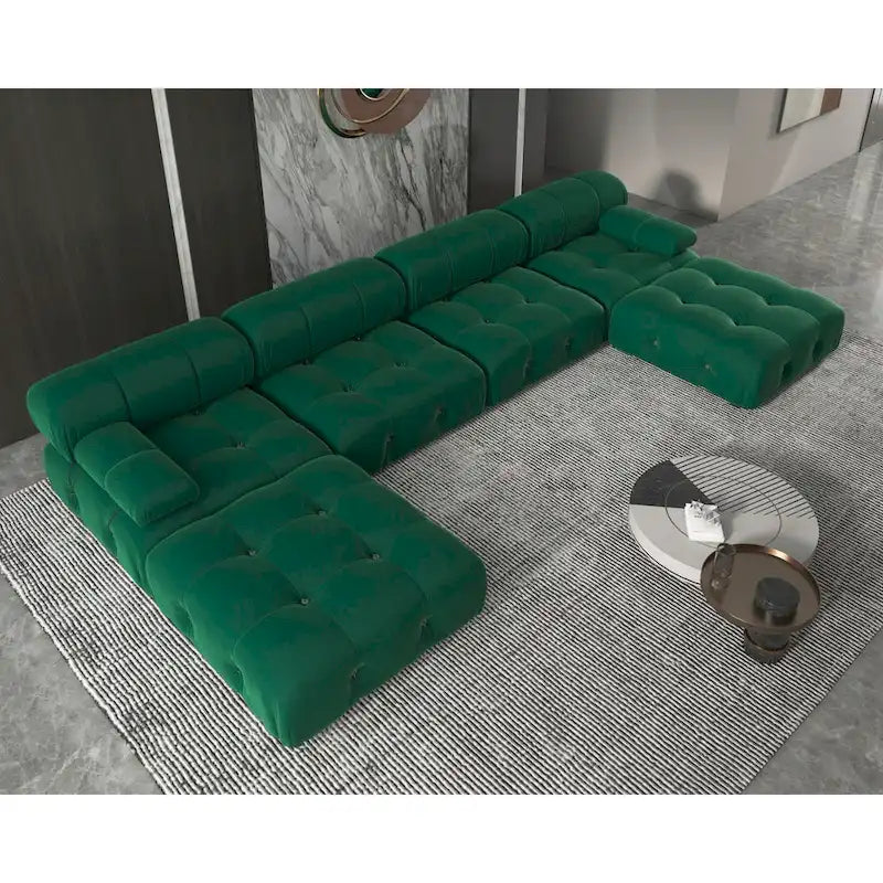 Canapé sectionnel réversible modulable en velours, Vert