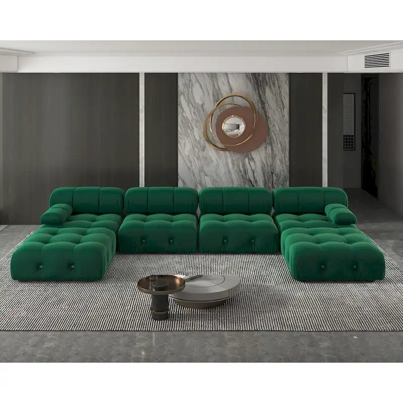 Canapé sectionnel réversible modulable en velours, Vert