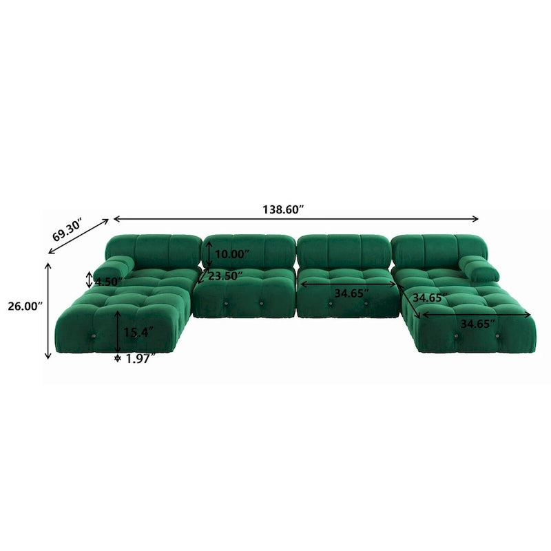 Canapé sectionnel réversible modulable en velours, Vert