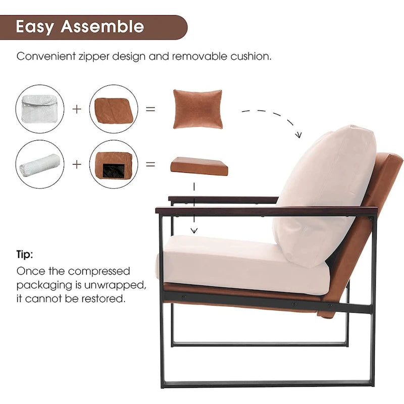 MCombo Fauteuil d'appoint moderne avec coussin rembourré, similicuir HQ304