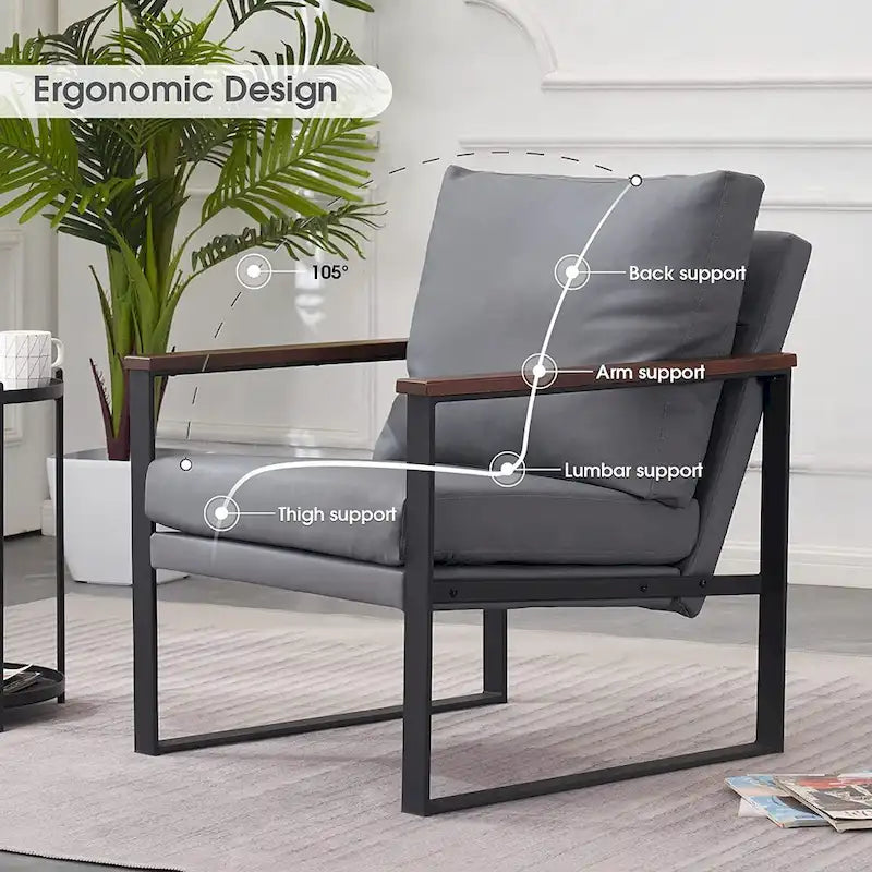 MCombo Fauteuil d'appoint moderne avec coussin rembourré, similicuir HQ304