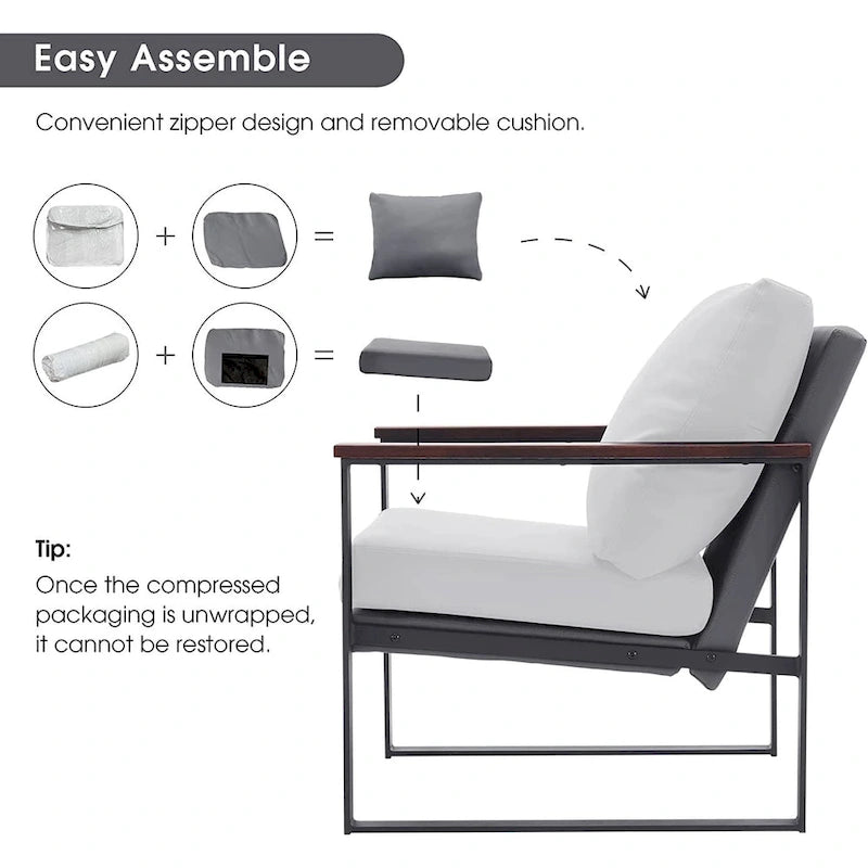 MCombo Fauteuil d'appoint moderne avec coussin rembourré, similicuir HQ304