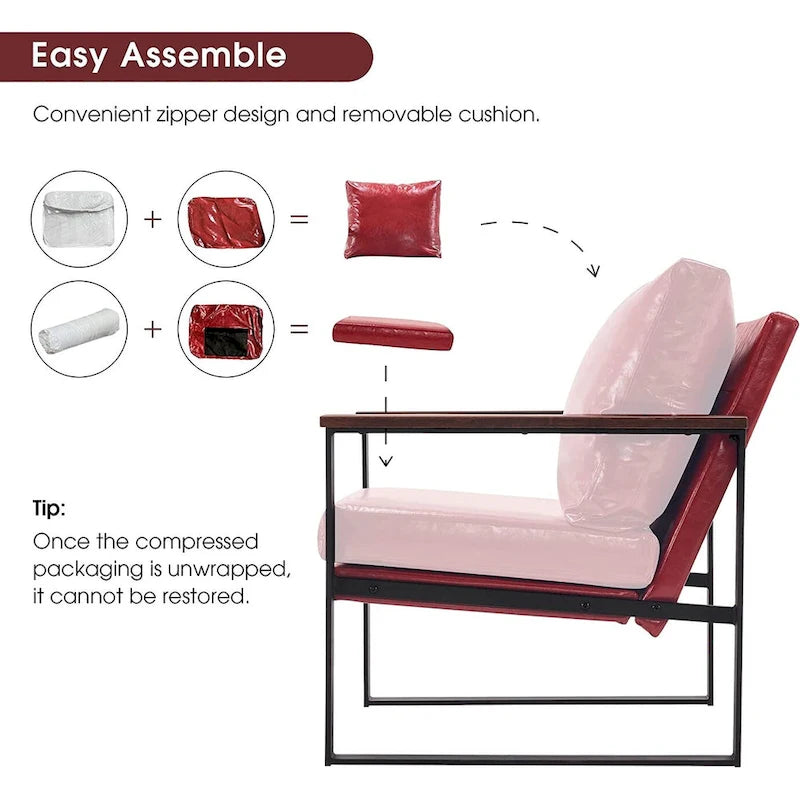 MCombo Fauteuil d'appoint moderne avec coussin rembourré, similicuir HQ304
