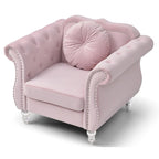 Hollywood Chesterfield Tufted Velvet Accent Chair with Round Throw Pillow - 39L x 35W x 34H