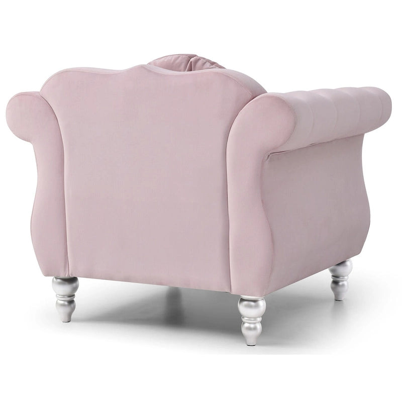 Hollywood Chesterfield Tufted Velvet Accent Chair with Round Throw Pillow - 39L x 35W x 34H