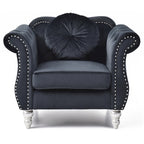 Hollywood Chesterfield Tufted Velvet Accent Chair with Round Throw Pillow - 39L x 35W x 34H