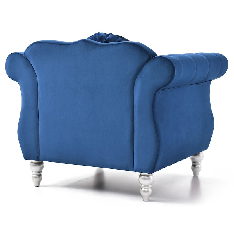 Hollywood Chesterfield Tufted Velvet Accent Chair with Round Throw Pillow - 39L x 35W x 34H