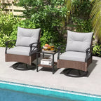 Costway Ensemble de 3 Pièces de Fauteuils Pivotants de Patio avec Table Basse à 2 Niveaux et Coussins de Dossier Confortables