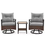 Costway Ensemble de 3 Pièces de Fauteuils Pivotants de Patio avec Table Basse à 2 Niveaux et Coussins de Dossier Confortables