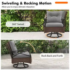 Costway Ensemble de 3 Pièces de Fauteuils Pivotants de Patio avec Table Basse à 2 Niveaux et Coussins de Dossier Confortables
