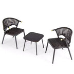 Costway Ensemble de Meubles de Jardin en Rotin 3 Pièces avec Plateau de Table en Verre Trempé et Sièges en Osier
