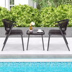 Costway Ensemble de Meubles de Jardin en Rotin 3 Pièces avec Plateau de Table en Verre Trempé et Sièges en Osier