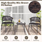 Costway Ensemble de Meubles de Jardin en Rotin 3 Pièces avec Plateau de Table en Verre Trempé et Sièges en Osier