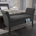 CorLiving Antonio Upholstered Storage Bench with Scrolled Arms