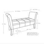 CorLiving Antonio Upholstered Storage Bench with Scrolled Arms