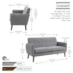 Porthos Home Rya Loveseat Small Sofa Couch, Fabric, Rubberwood