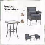Costway 3 PCS Patio Furniture Set with Cushioned Patio Chairs & Tempered Glass Coffee Table Grey/Navy/White/Black