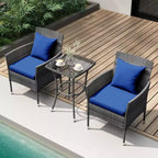 Costway 3 PCS Patio Furniture Set with Cushioned Patio Chairs & Tempered Glass Coffee Table Grey/Navy/White/Black
