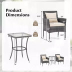 Costway 3 PCS Patio Furniture Set with Cushioned Patio Chairs & Tempered Glass Coffee Table Grey/Navy/White/Black