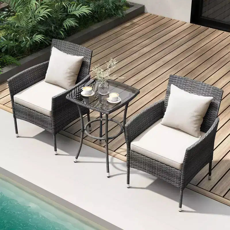 Costway 3 PCS Patio Furniture Set with Cushioned Patio Chairs & Tempered Glass Coffee Table Grey/Navy/White/Black
